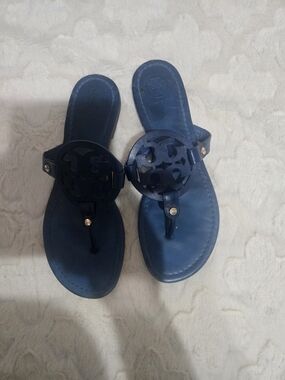 Tory Burch Navy Blue Miller Logo Thong Sandals